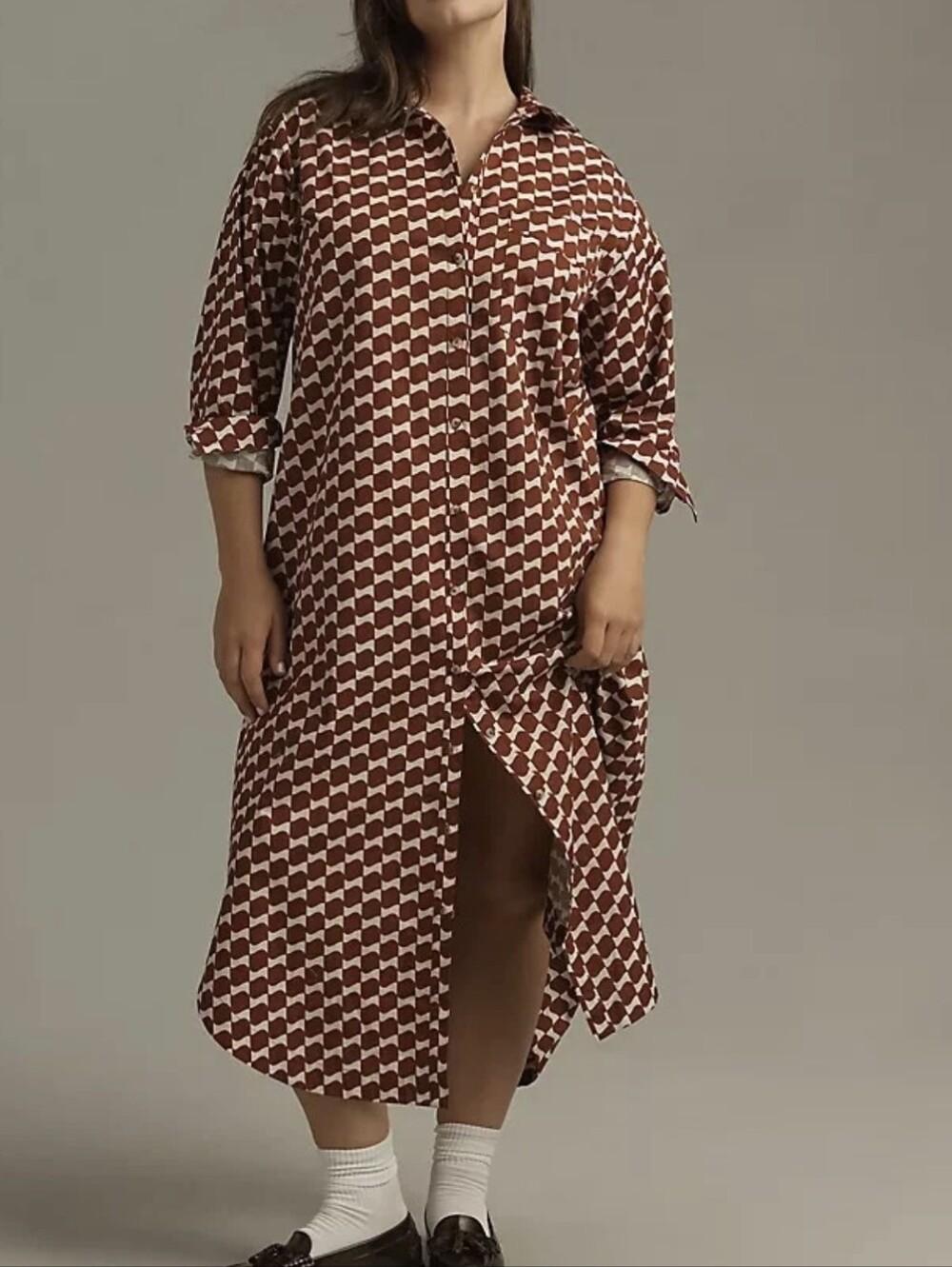 Maeve by Anthropologie Soren Geometric Printed Long-Sleeve Shirt Dress - Size XL